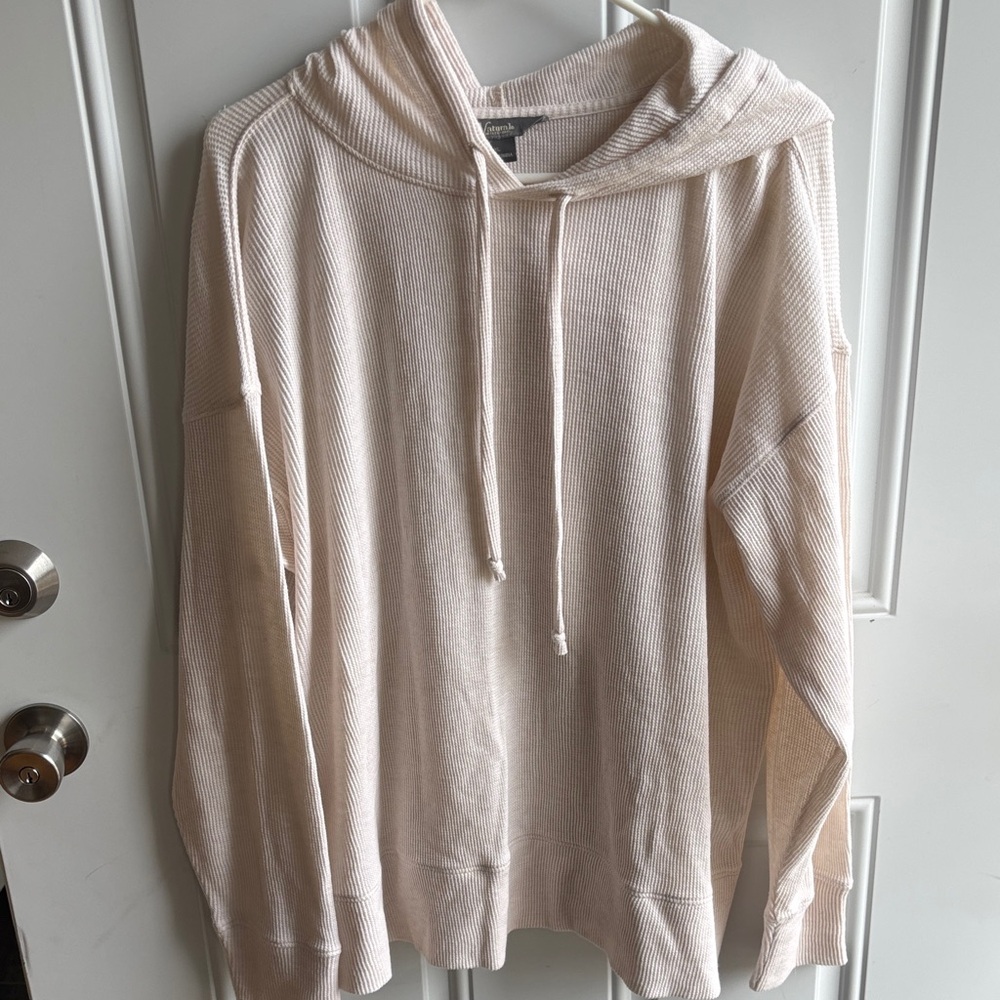 Natural Reflections Cream Lightweight Waffle-Knit Hoodie